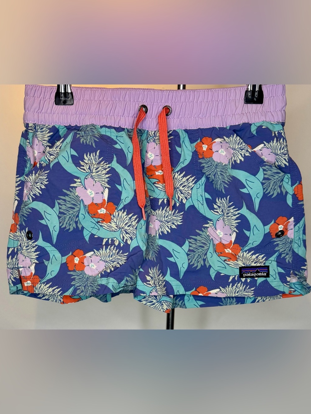 Patagonia Girls Dolphin Floral Boardie Shorts Tropical Swim Shorts